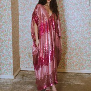 Jennafer Grace 	Stratus Pink Sequin Caftan Kaftan Dress